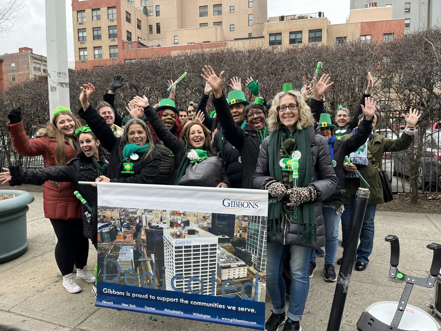 Employees get into the Irish spirit and gather to march in the Newark St. Patrick’s Day parade!