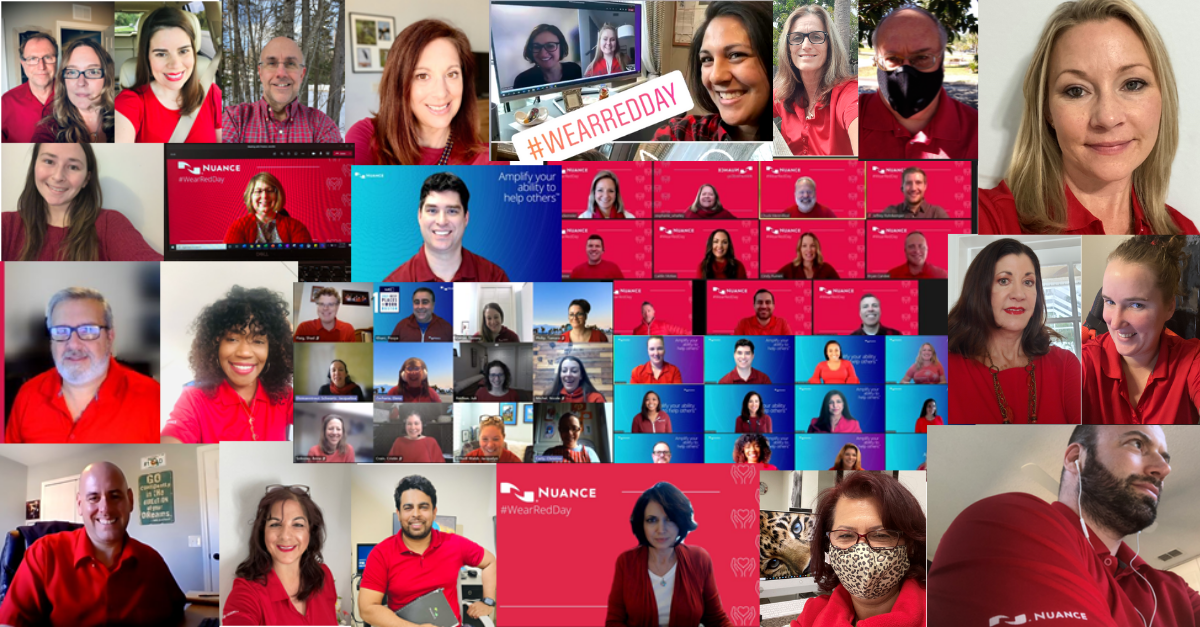 Nuance employees on Wear Red Day to recognize heart health month.