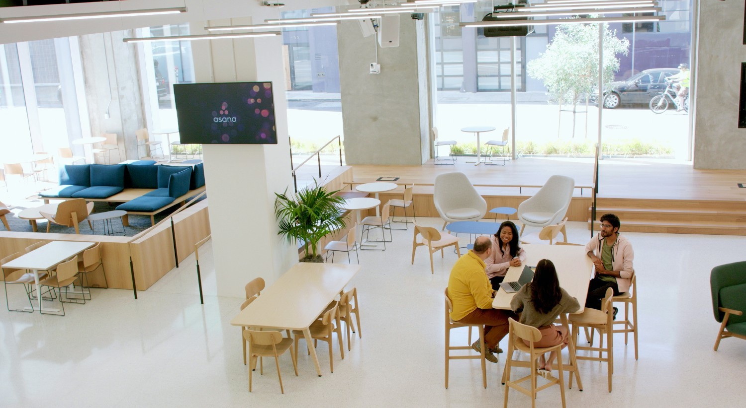 Asana's primary communal space in San Francisco is a great place for large groups to gather