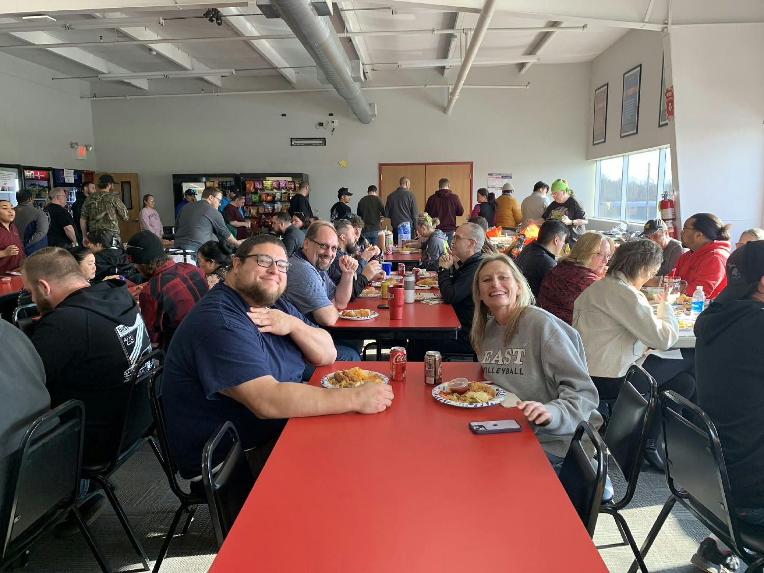 We held a company-wide potluck where everyone was able to share and have lunch together.