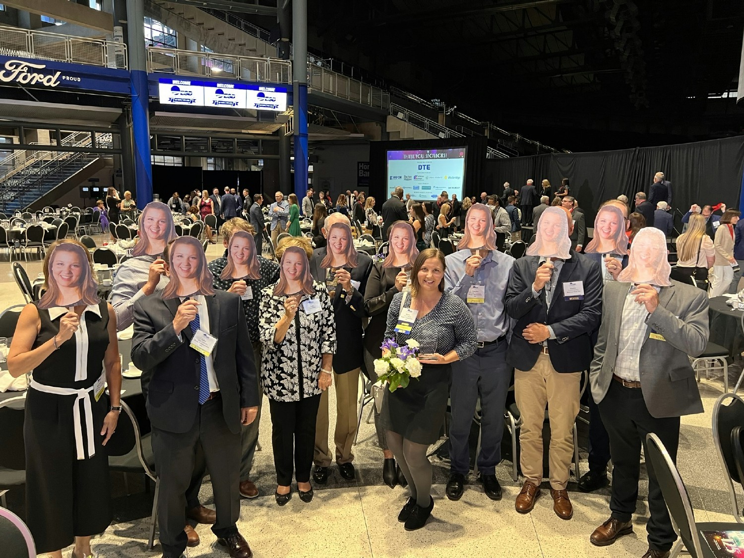 Team Ruby supports Katrin as she receives the Engineering Society of Detroit Young Engineer Honor, Ford Field, Detroit.