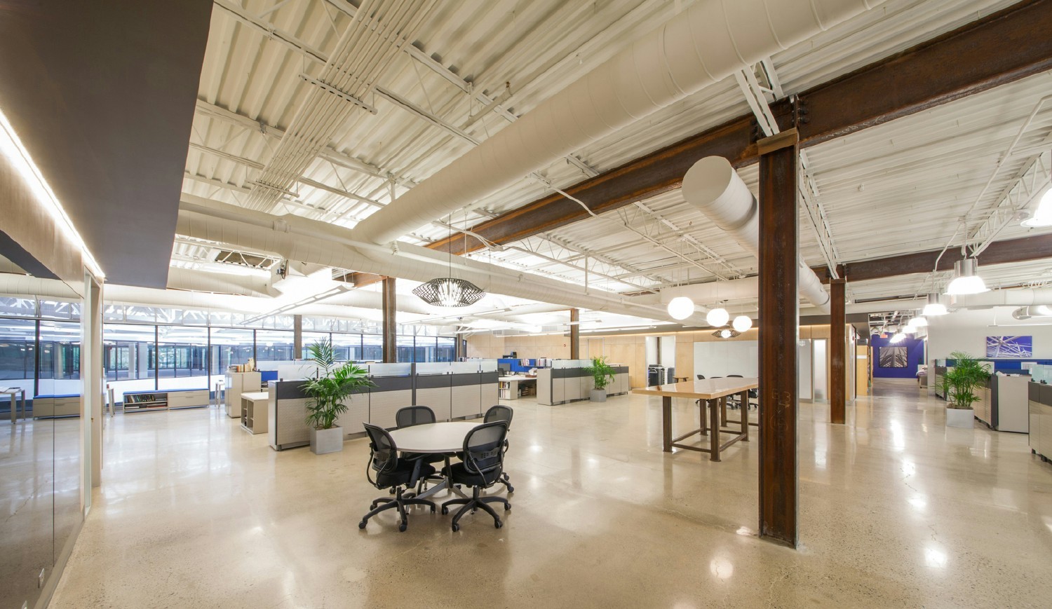 Ruby's work environment is full of bright, open, and modern spaces for collaboration and casual hangouts.