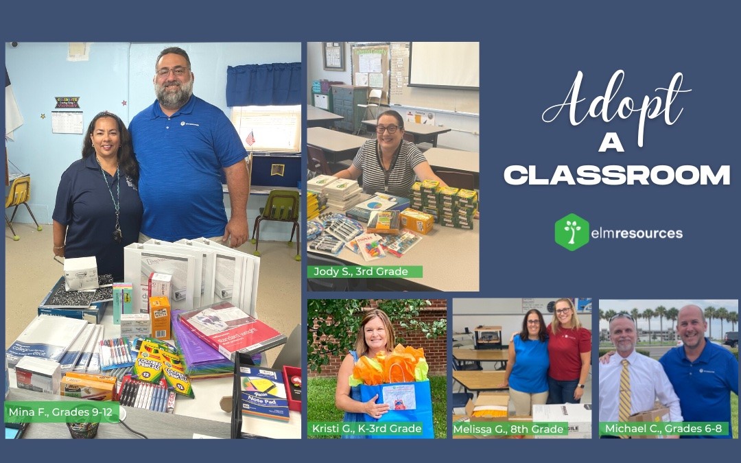 ELM Gives Back with school supplies for classrooms across the country.