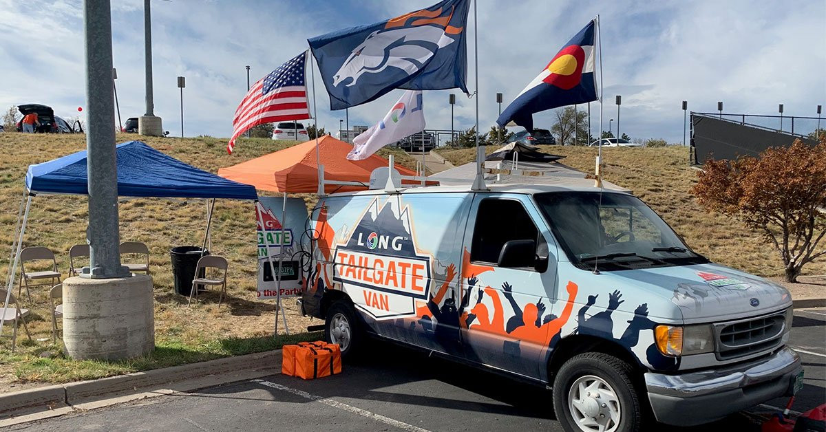 The LONG tailgate van, which finds its way to local Denver sporting events to host customers and partners.