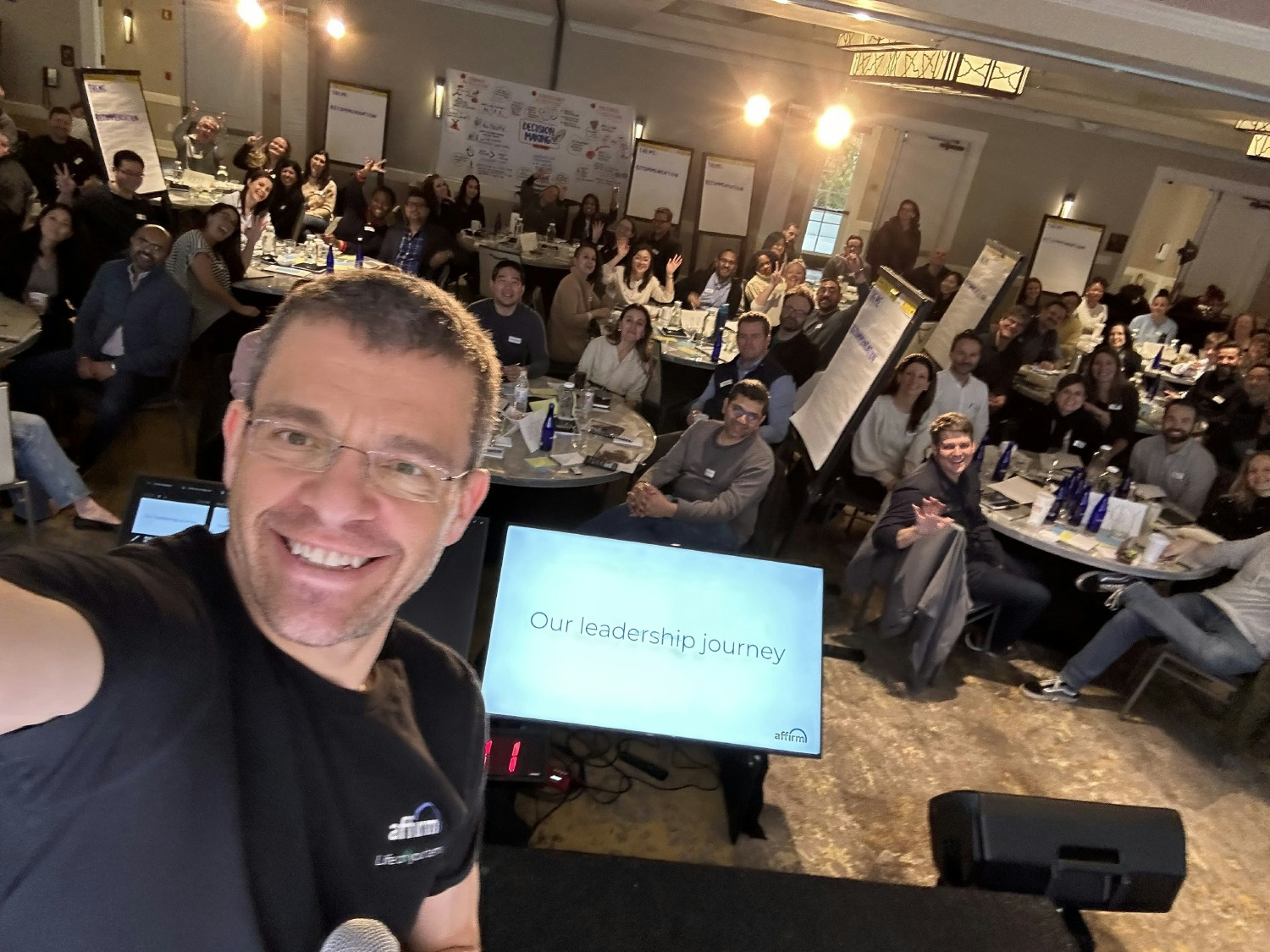 CEO, Max Levchin, takes a selfie with employees at our inaugural Senior Leader Summit.