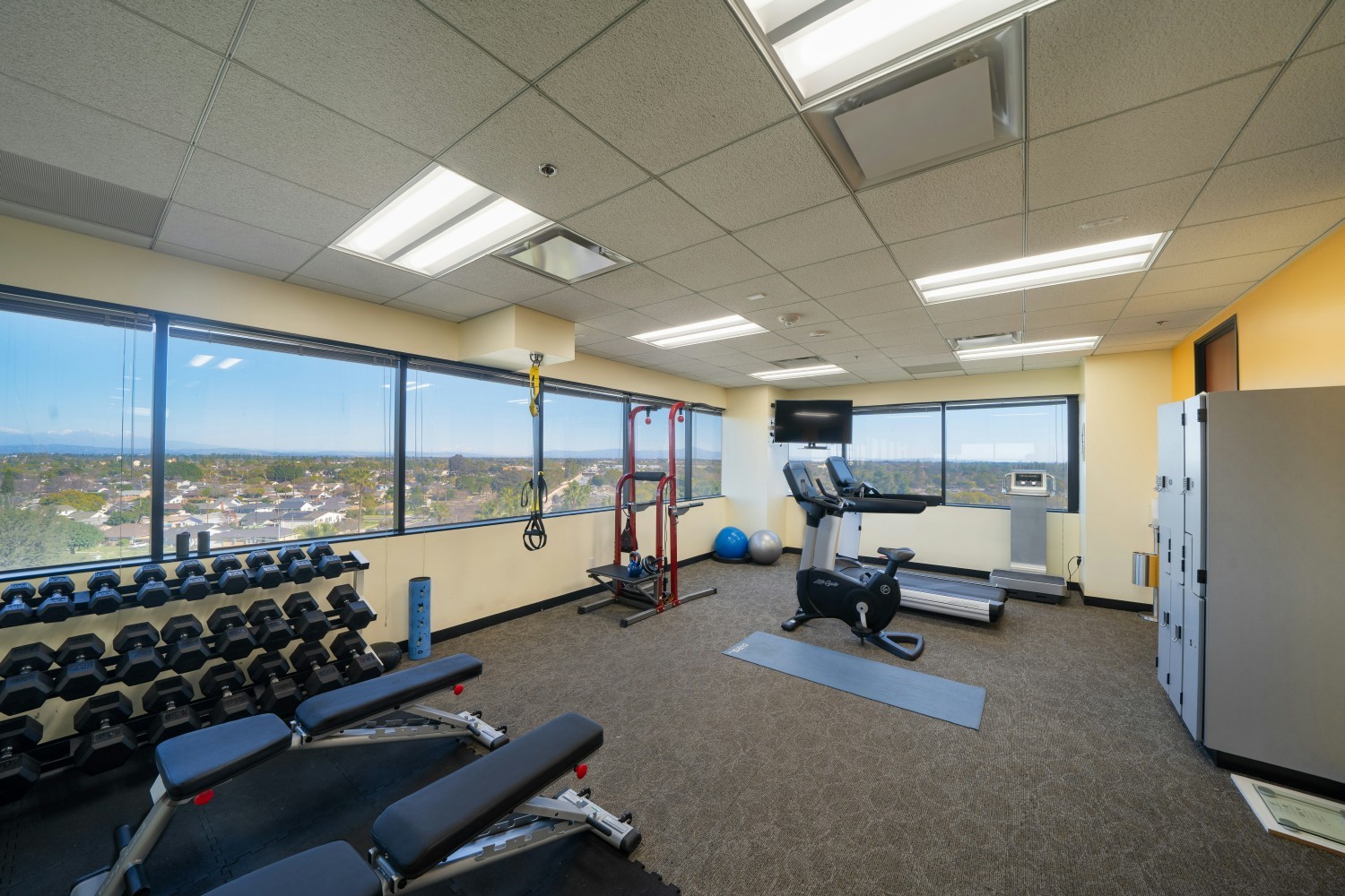 The fitness room provides a convenient way to get your workout in. 
