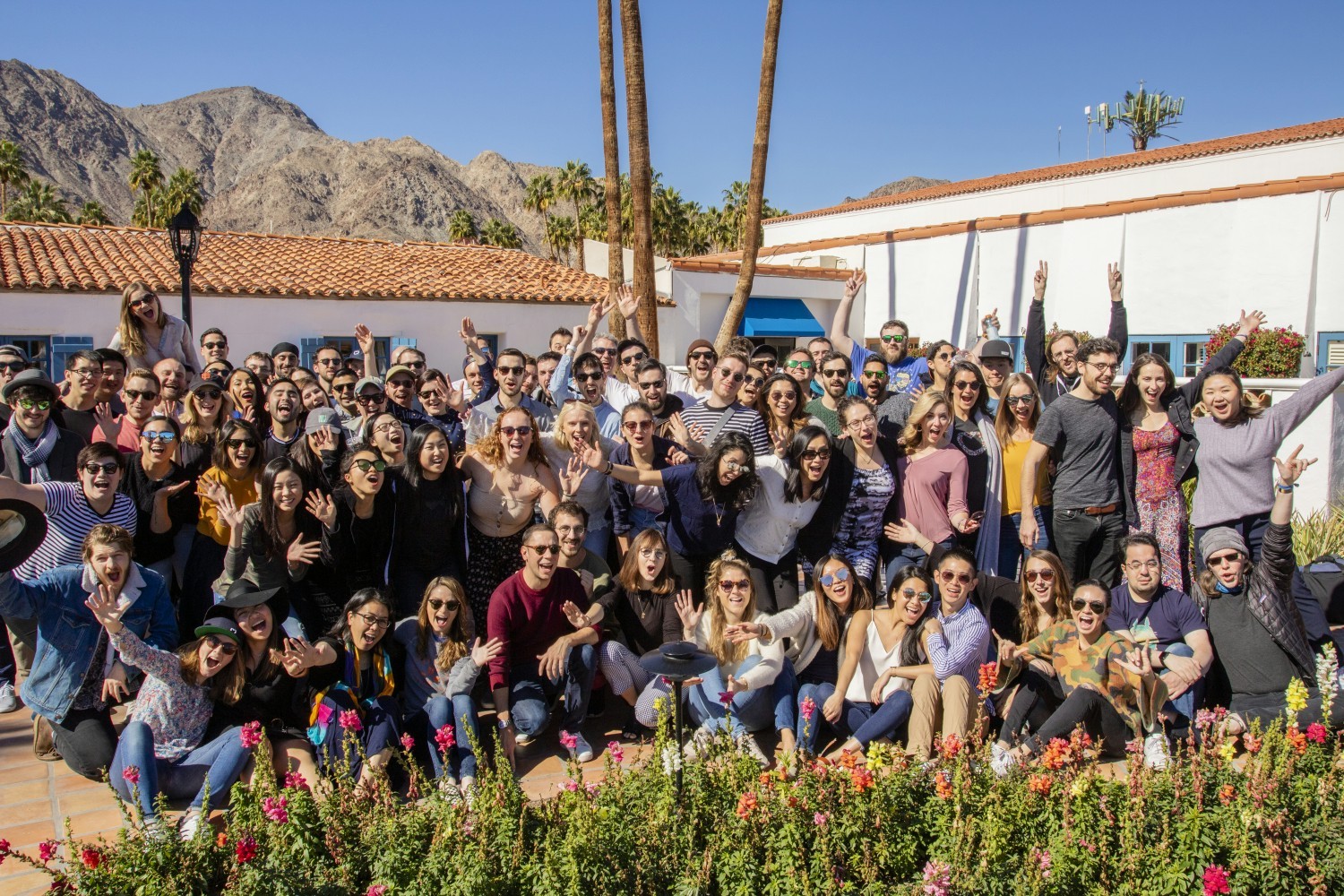 A team photo from a Front company off-site in Palm Springs, California  