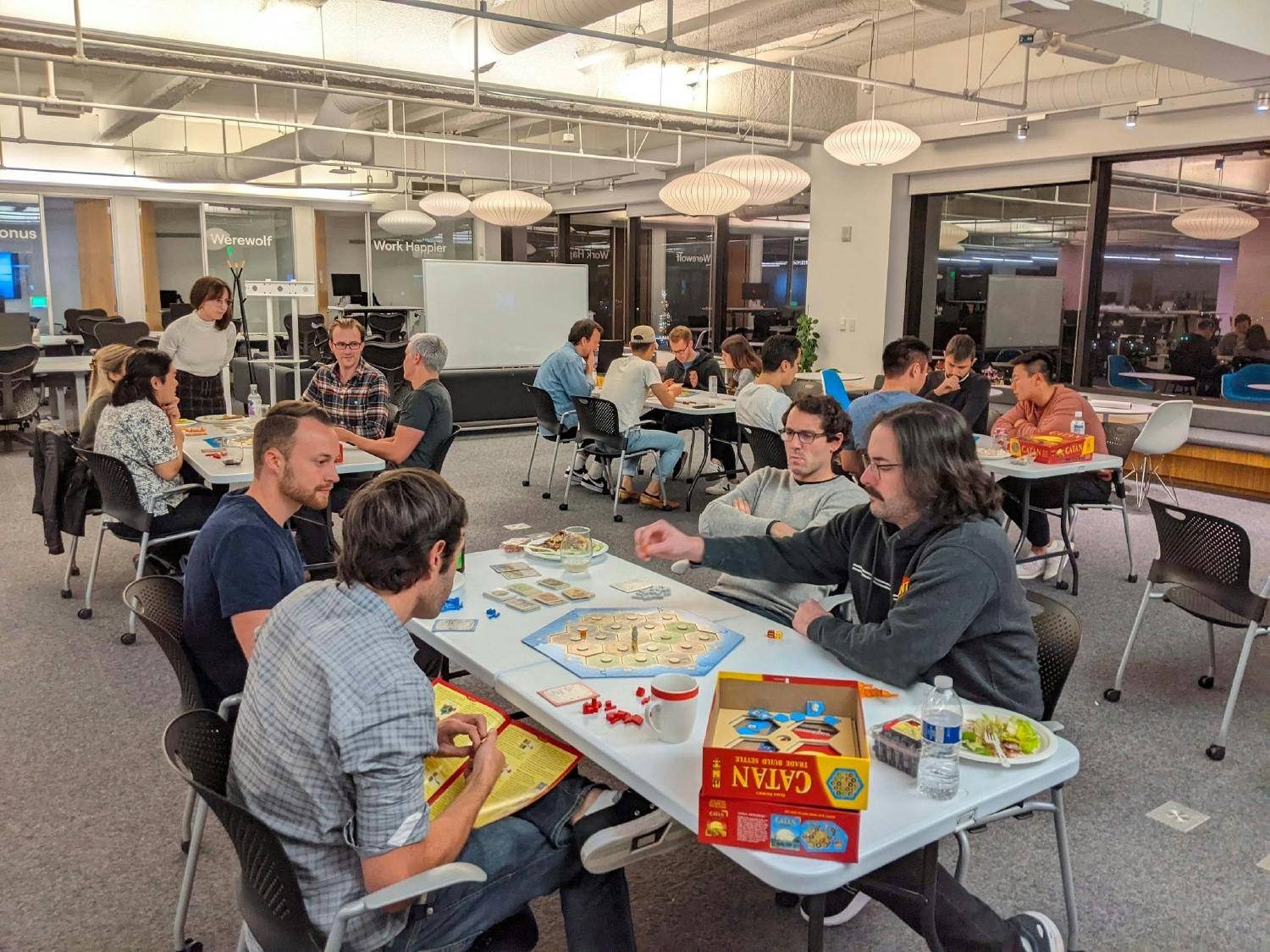 San Francisco Front employees enjoy pizza and a game night at Front headquarters 