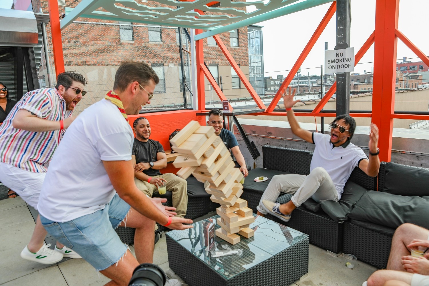 Giant Jenga at our rooftop summer Juneteenth Jubilee!