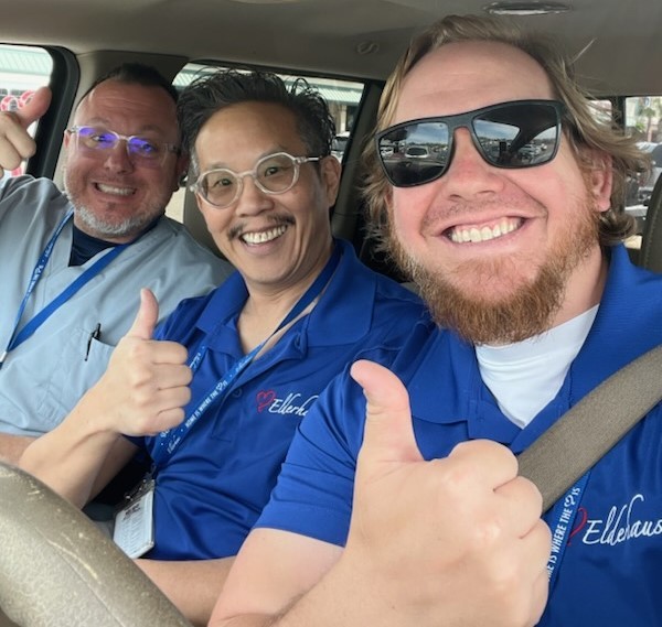 Elderhaus fellows are thumbs up on a road trip!