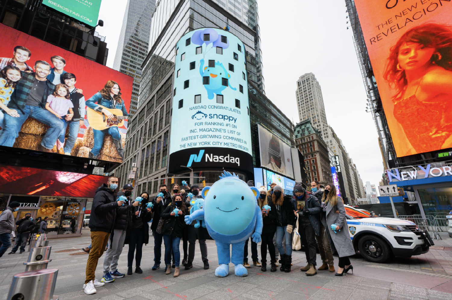 Snappy on the Nasdaq Tower in Times Square