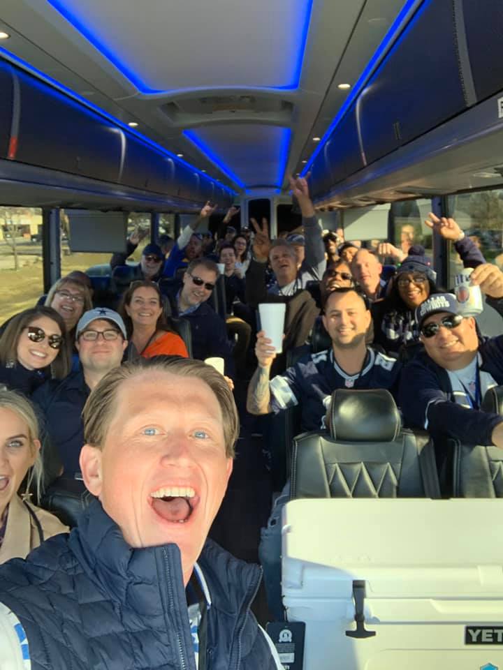 Team bus to the Cowboys game.