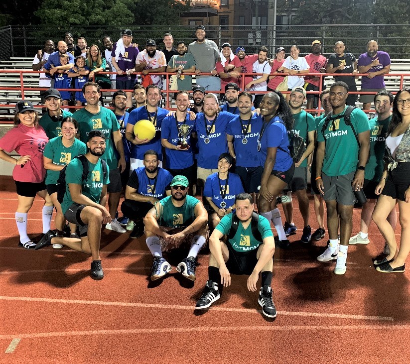 Our 2022 BetMGM Co-Ed Soccer League Championship finalists celebrate the winning team!