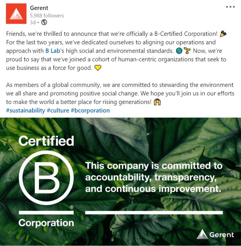 We are thrilled to announce our B Corp certification