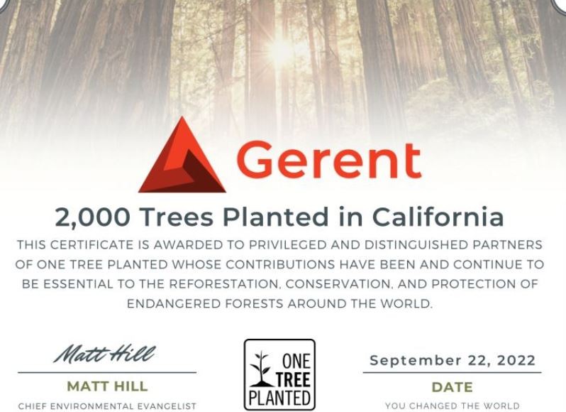 Each year Gerent donates Trees for employee appreciation