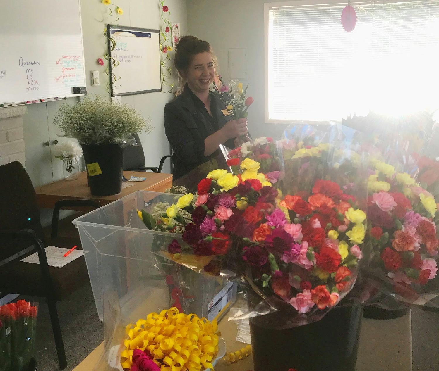 Putting Easter bouquets together for residents
