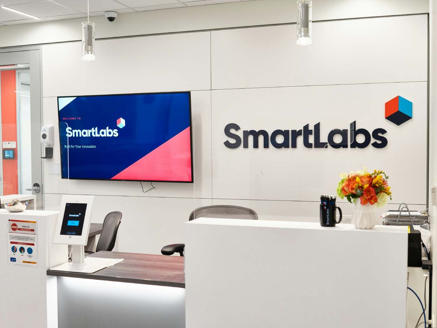 Welcoming reception area at SmartLabs 6 Tide Street, Boston
