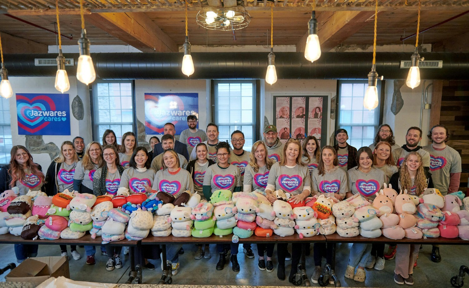 Jazwares employees in Bristol, PA donated Squishmallows to Shriners Children's Philadelphia