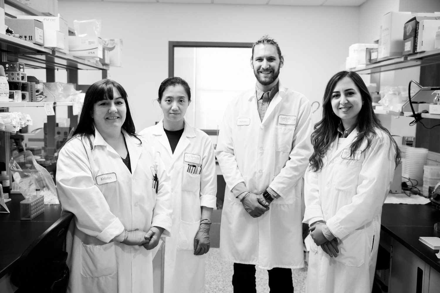 Kristin Elliott, Qi Groer, Aaron Rudeen, and Gada Al-Ani in our Research Lab - Lawrence, Kansas 