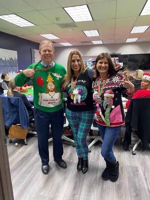 Our 2023 ugly sweaters winners. 1st - Angel Padilla - 2nd - Connie Schroeder - 3rd - Mike Lee -  