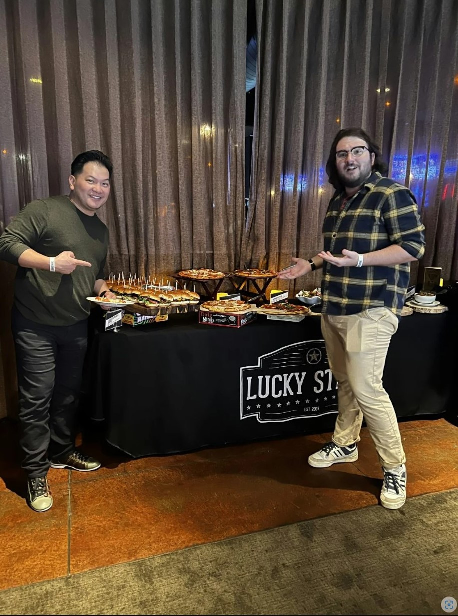 Johnny and Mike taking a much needed buffet break at our Company kickstart event in 2023!