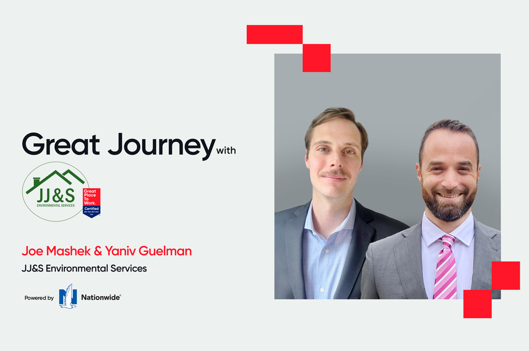 A winning employee experience is depicted with an image of two executives of the company. 