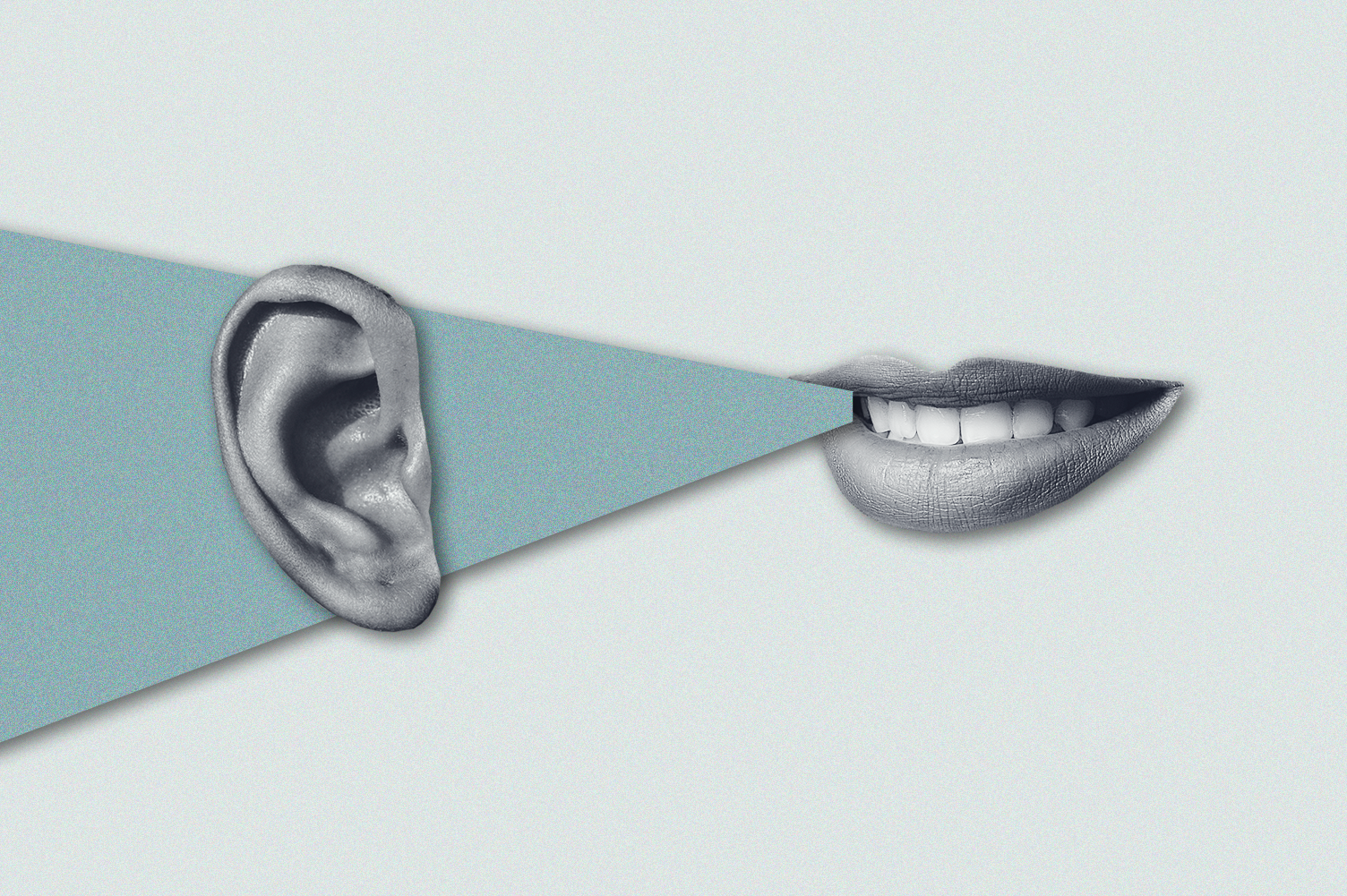  A triangle connects a woman's mouth to another person's ear to show word-of-mouth and symbolize eNPS