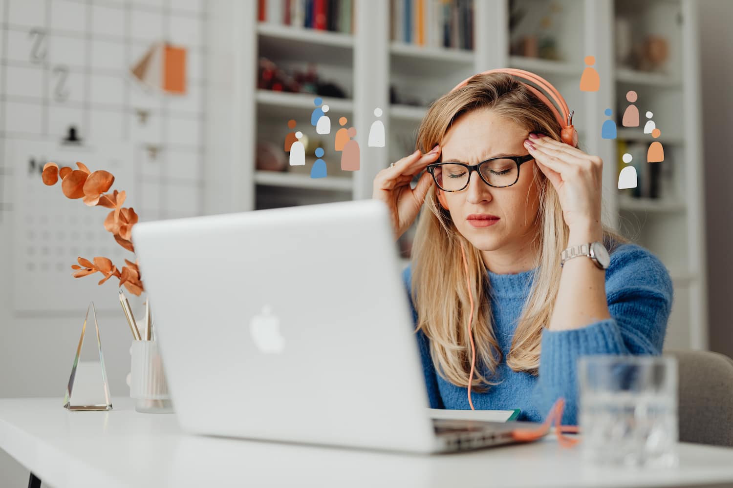  Overwhelmed worker closes her eyes