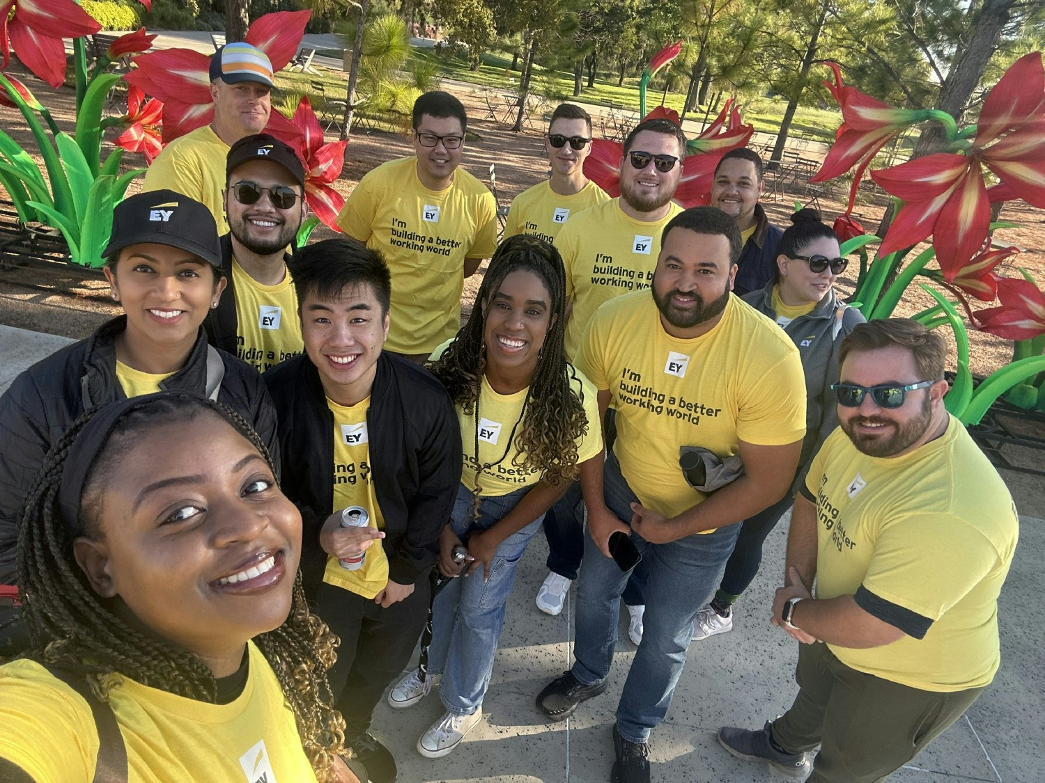 An EY team comes together for a “moment that matters” in the Tysons office.