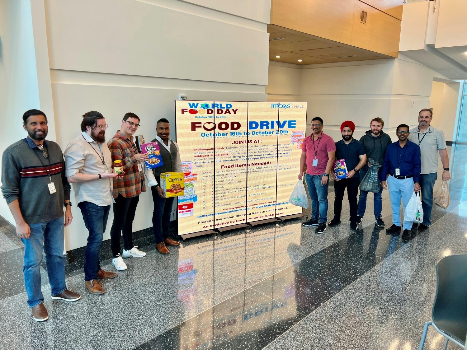 Infosys employees joined hands with Midwest Food Bank in Indianapolis in their mission to fight hunger on World Food Day