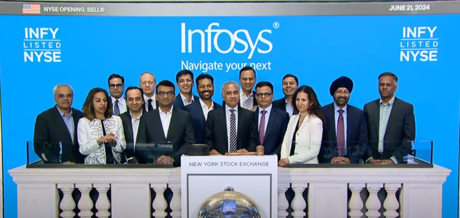 Infosys rings the Opening Bell at New York Stock Exchange to celebrate its 25th listing anniversary in the United States