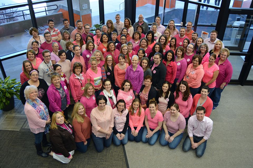 Wearing pink to support breast cancer awareness. 