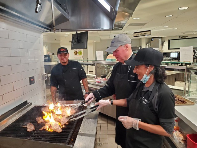 Yes chef! CEO Chris Van Gorder and CMO Dr. Ghazala Sharieff cook lunch for staff after rounding at one of our locations.