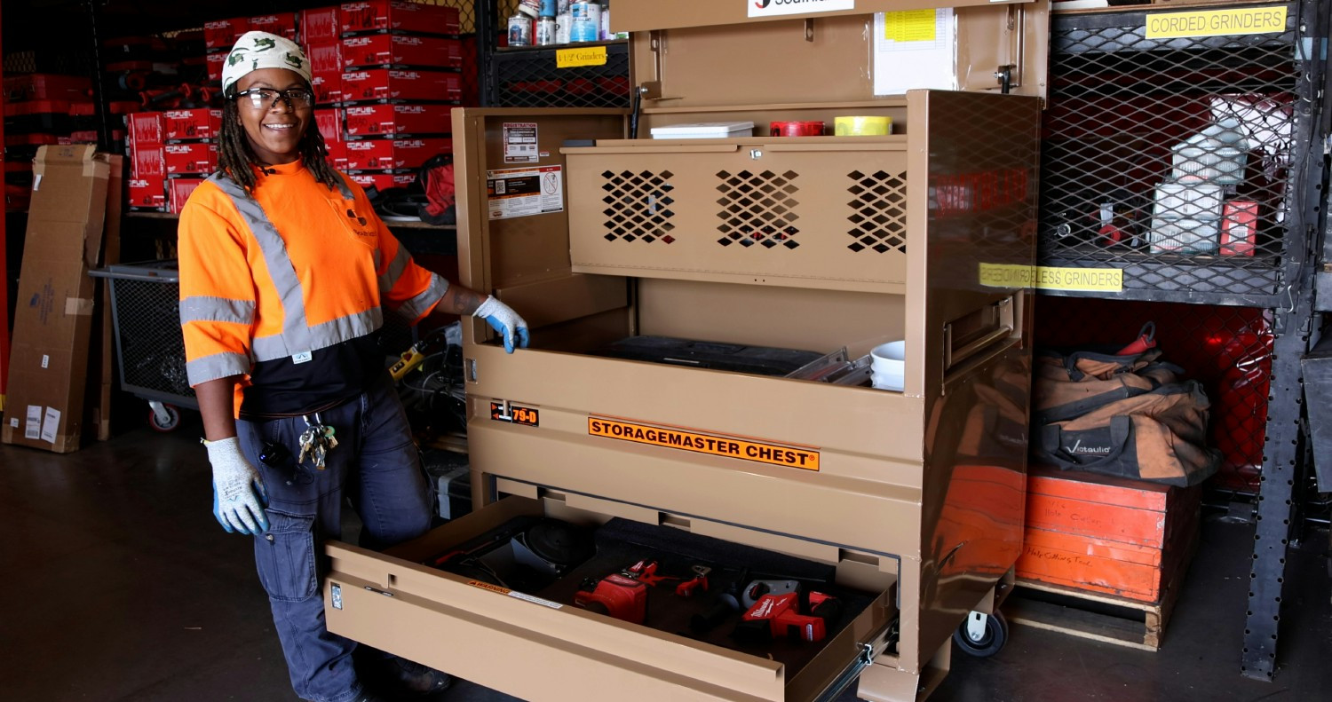 Women in Construction! Fabrication Shop, Tool Room. 