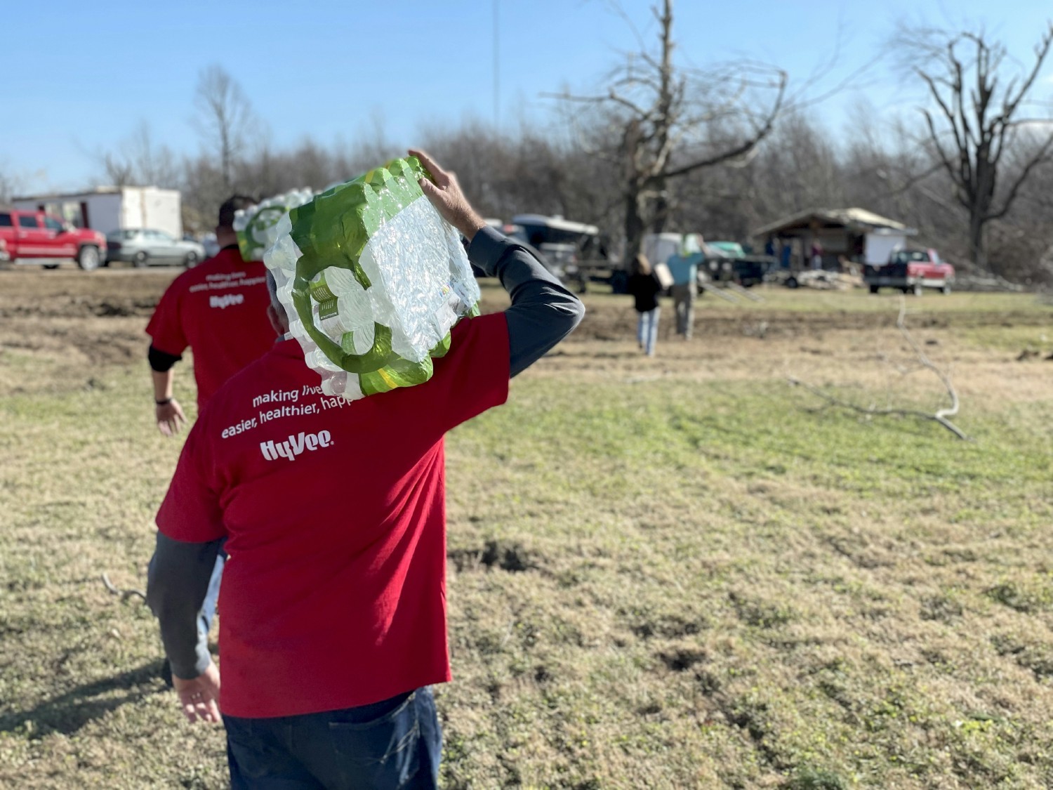 Hy-Vee employees delivering supplies to residents of Mayfield, Kentucky, after tornadoes hit the community.
