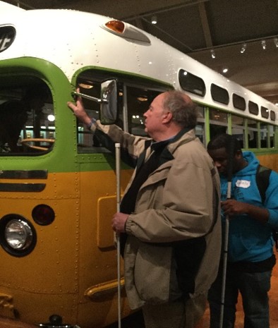 Guests experiencing the Rosa Parks bus their own way during one of our sensory-friendly events.