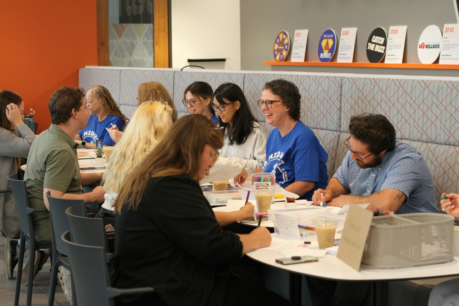 Colleagues wrote handwritten letters to each other at card-making stations set up in our office.