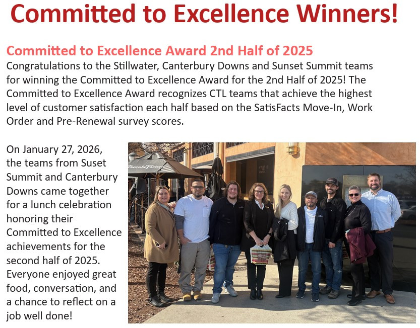 Committed to Excellence Award recognizes CTL teams that achieve the highest level of customer satisfaction.