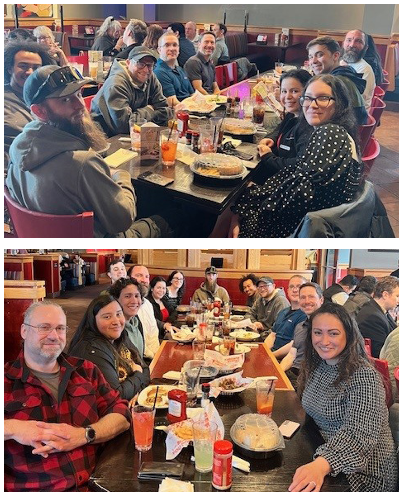 Team members celebrate 100% scores on their Property Performance Reviews with a team lunch at a local restaurant. 