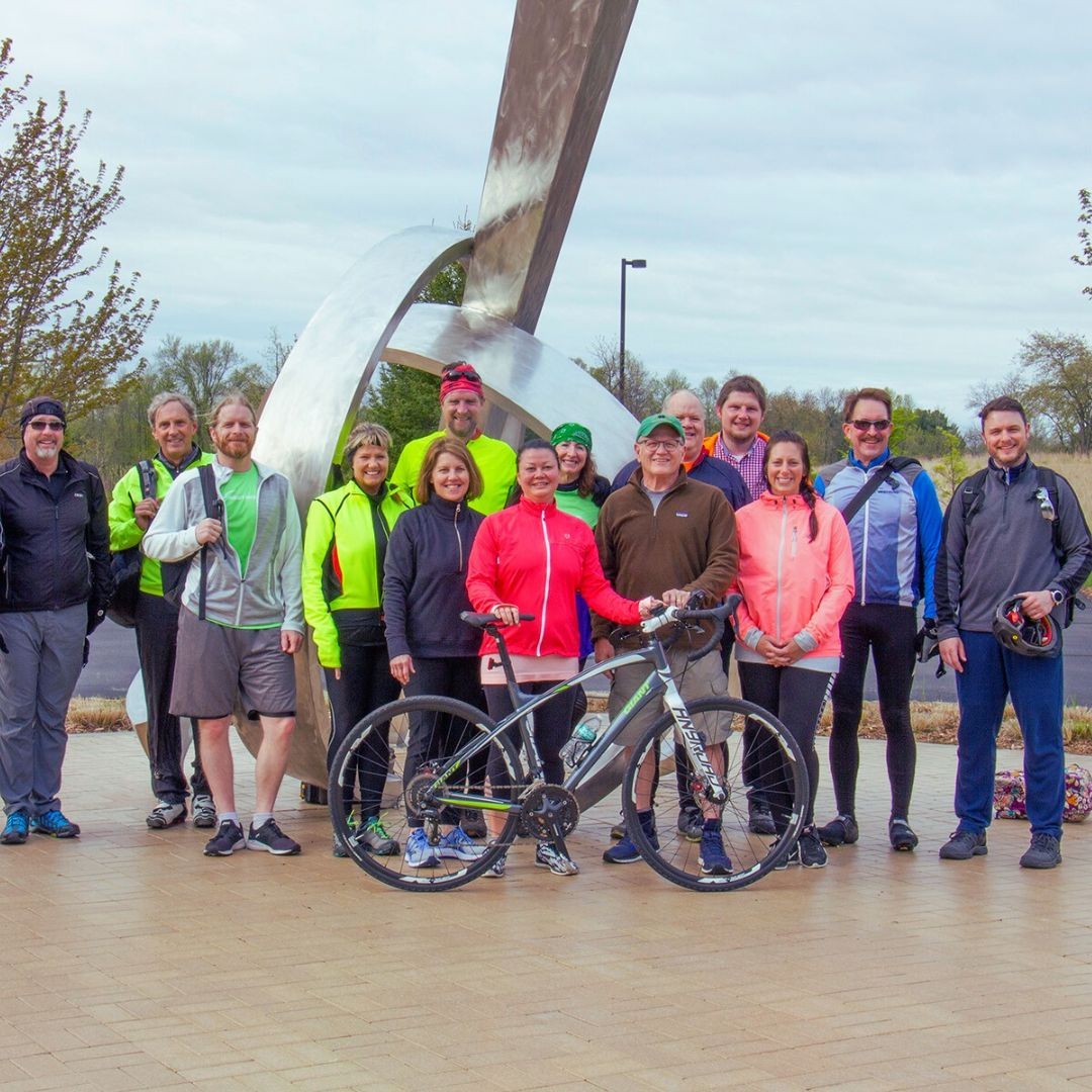 A bike to work group enjoying the morning ride