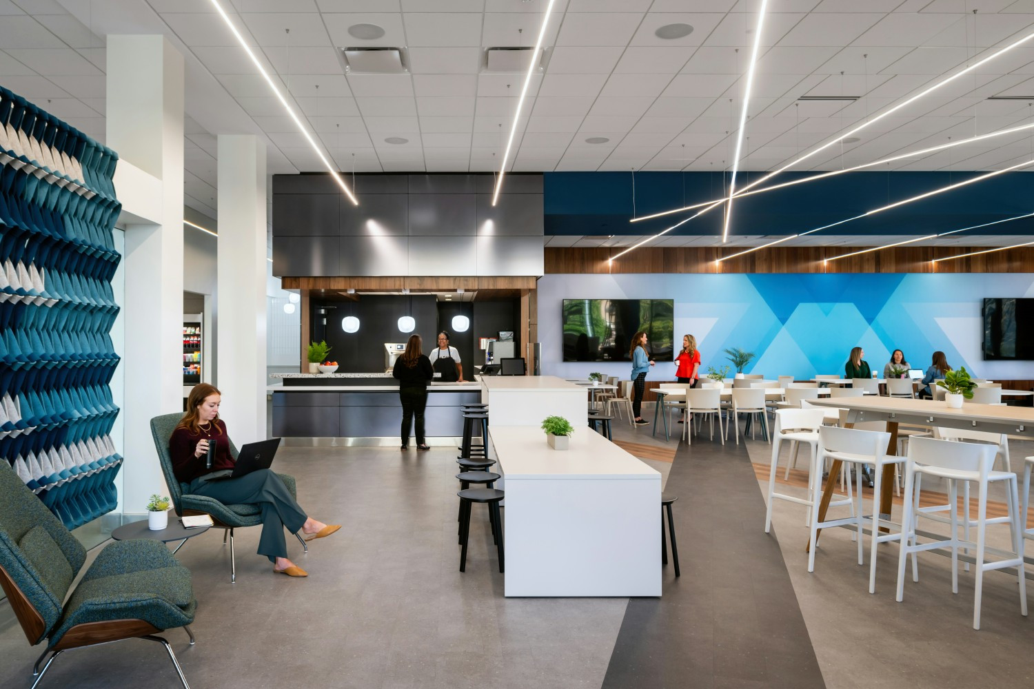 Shared spaces like Genworth’s Richmond café bring associates together to recharge, connect, and build community.