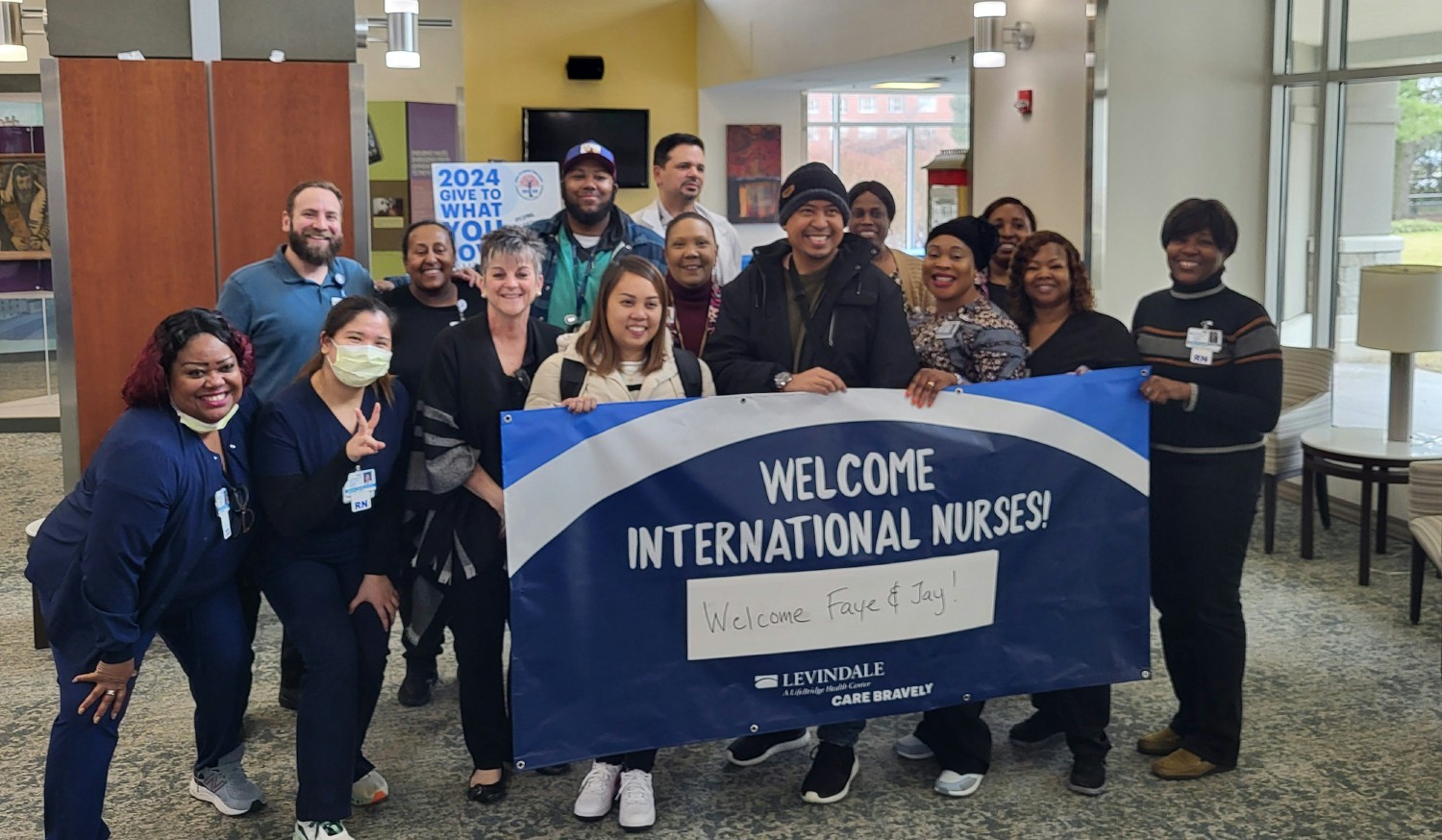 Levindale team warmly welcomes new staff - two international nurses who relocated to the United States to join our team!