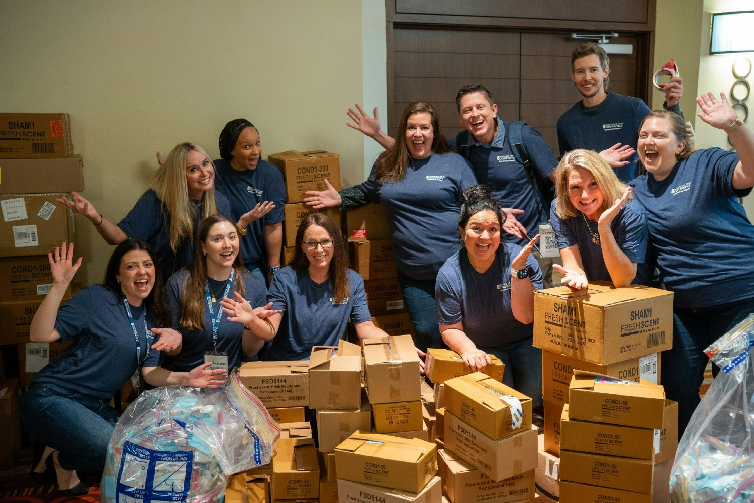 Volunteers packed 3,100 hygiene kits for Haven for Hope, supporting unhoused individuals in San Antonio. 