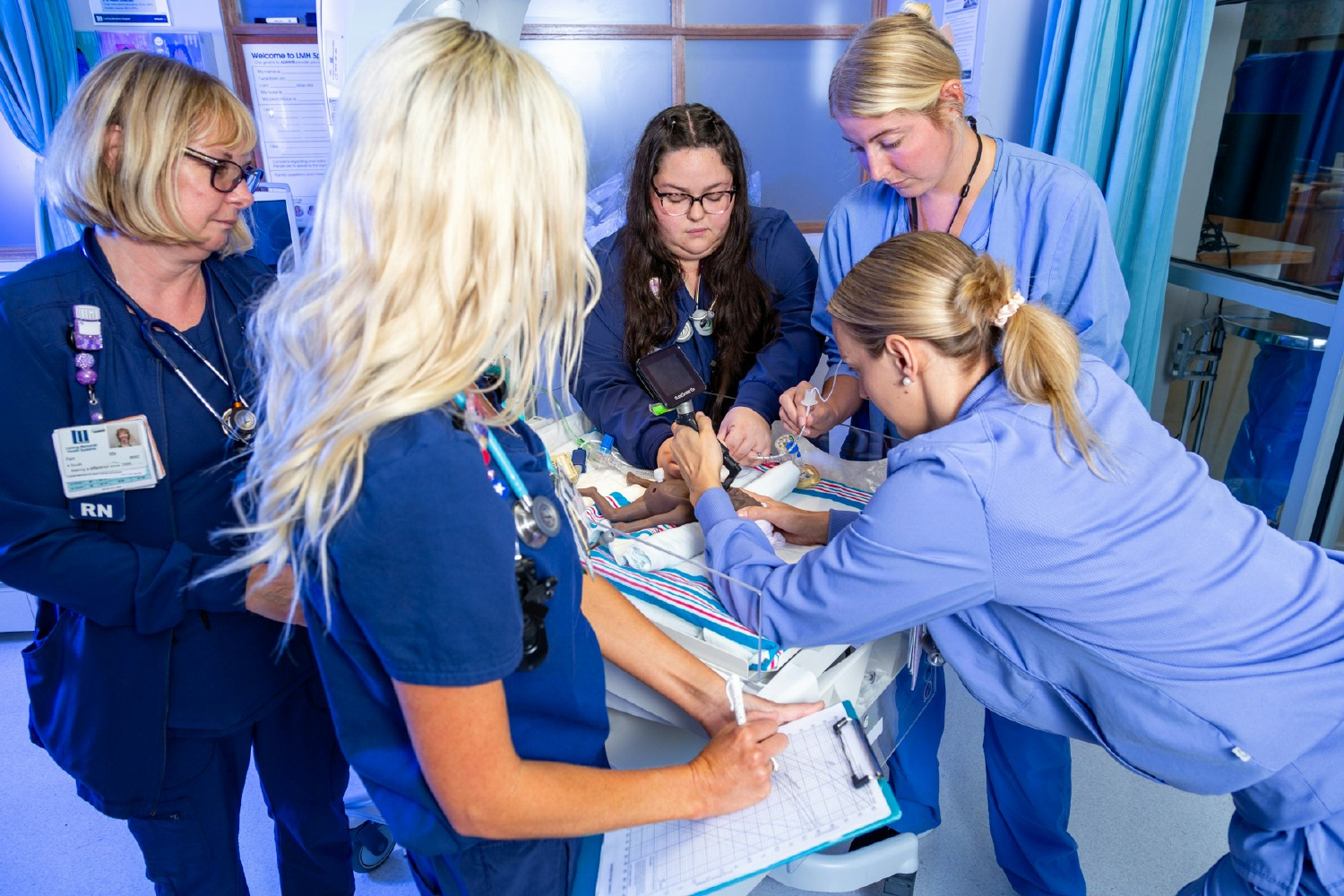 Maternity Services nursing staff practice their skills to prepare for the care of infants in the Special Care Nursery.