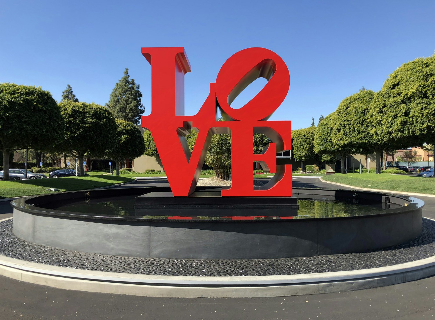 The LOVE sculpture at the entrance of the Support Center was donated as a gift to the company and the community. 