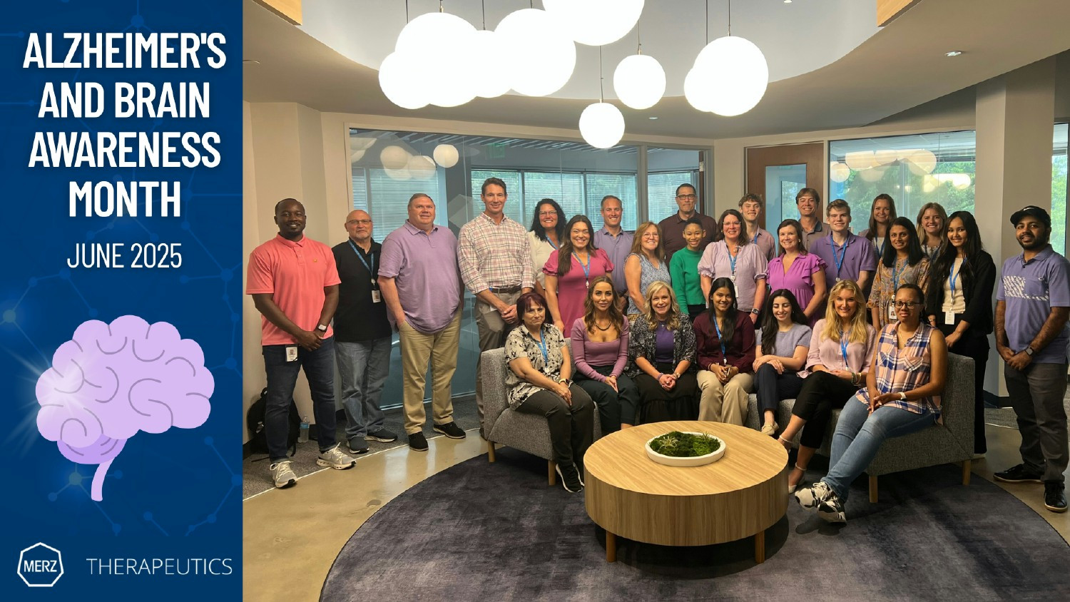 The Merz Therapeutics team in Raleigh came together in purple in honor of Alzheimer's and Brain Awareness month