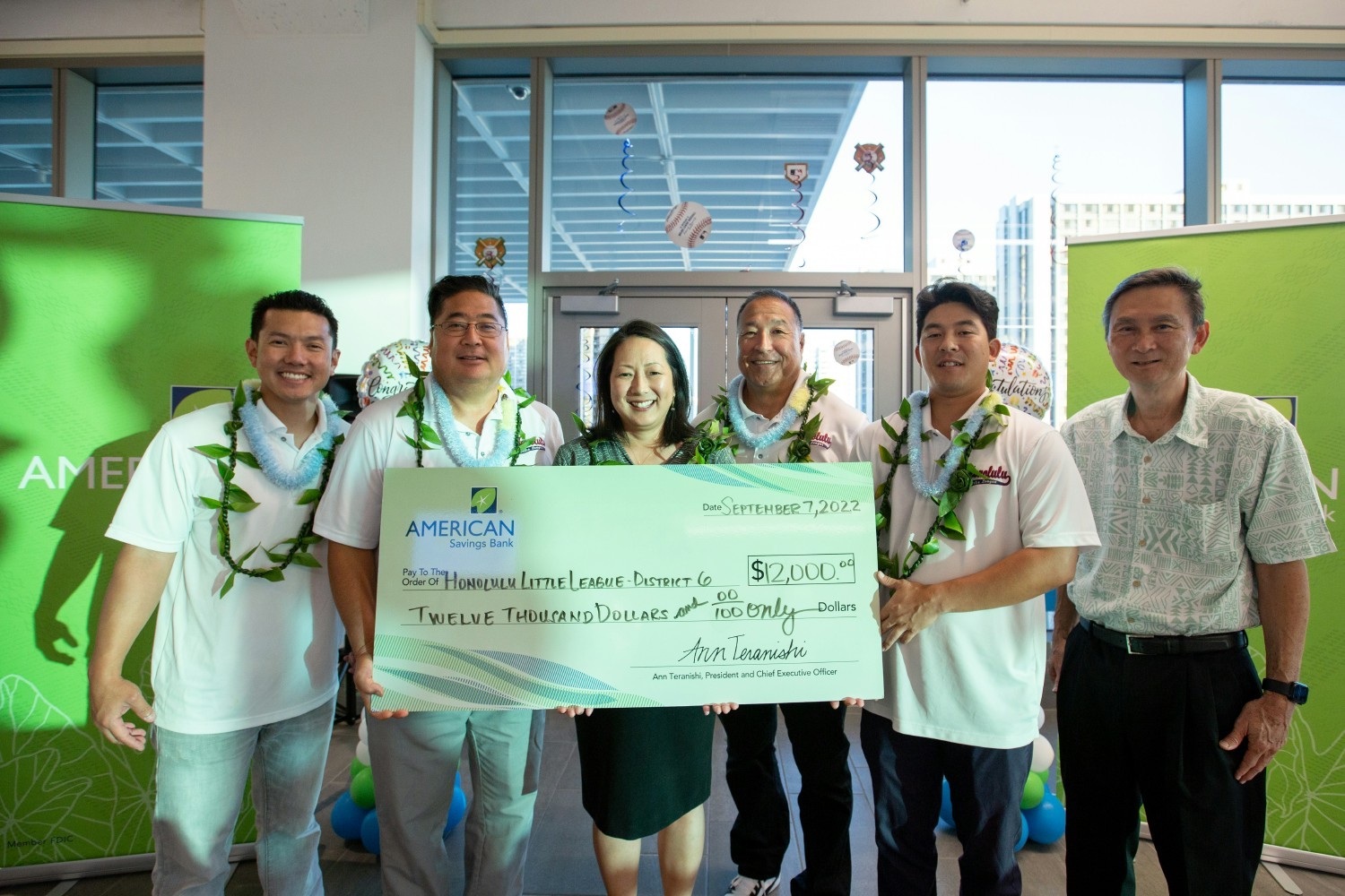 ASB donated $12,000 to the Honolulu Little League World Series team in support of Hawaii's youth. 