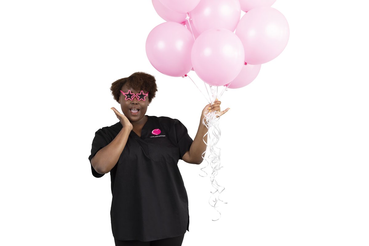 Tamora, caregiver with balloons