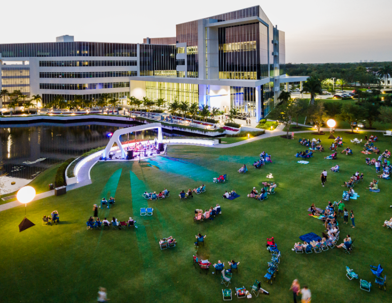 Arthrex employees and guests enjoy food and music during the Live on the Lawn event at Arthrex One.