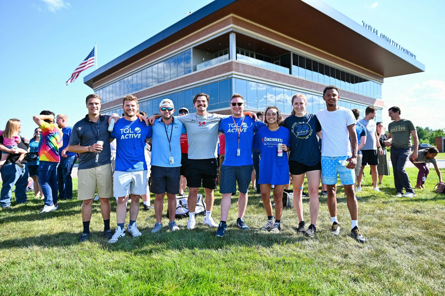 TQL employees at a Summer Competition Employee Patio Party. 